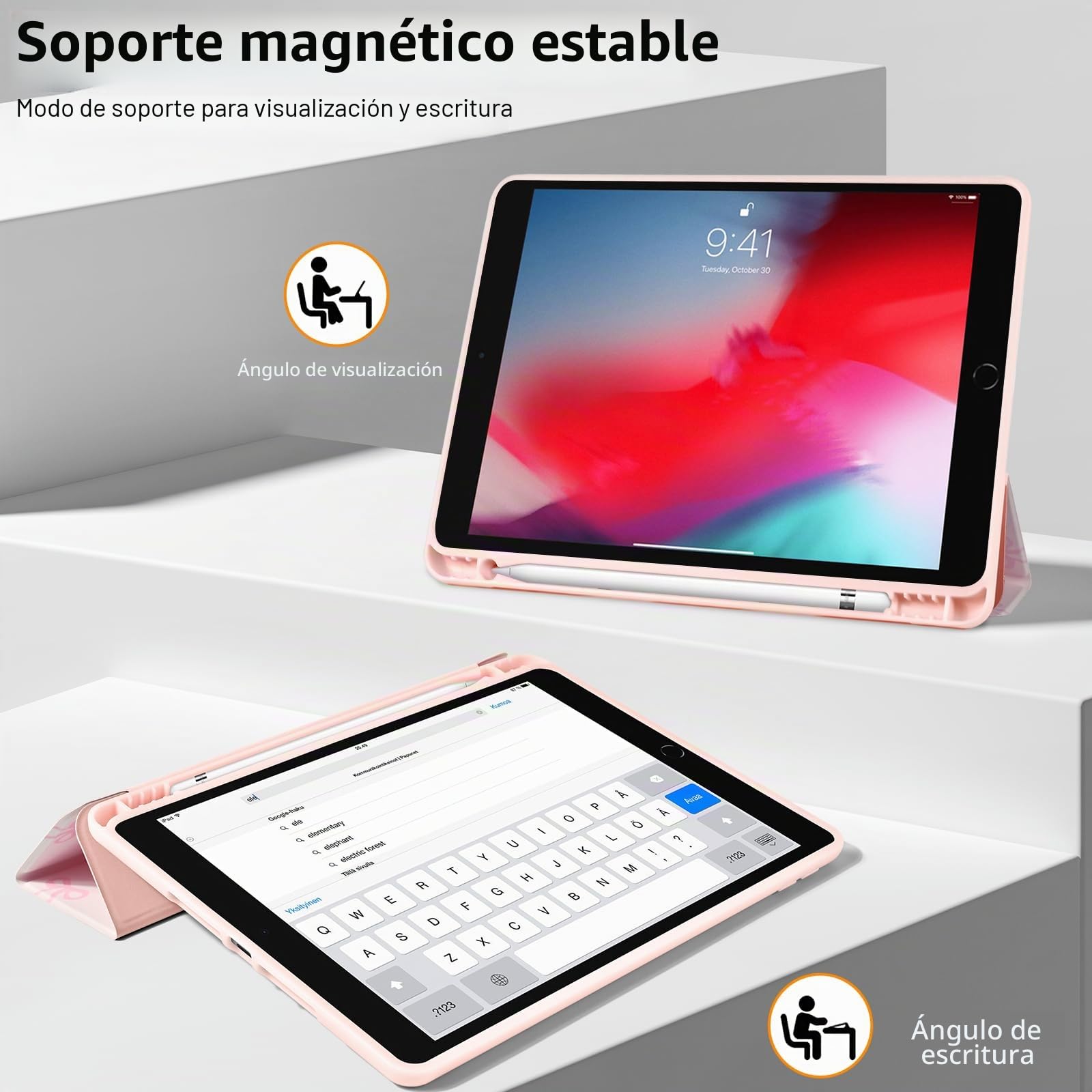 Funda para iPad 6./5. Generación 2018/2017, Funda para iPad 9,7 cm con soporte para lápiz, Bonito patrón de lazo de arco desplegable con soporte con protección contra arañazos, Funda protectora