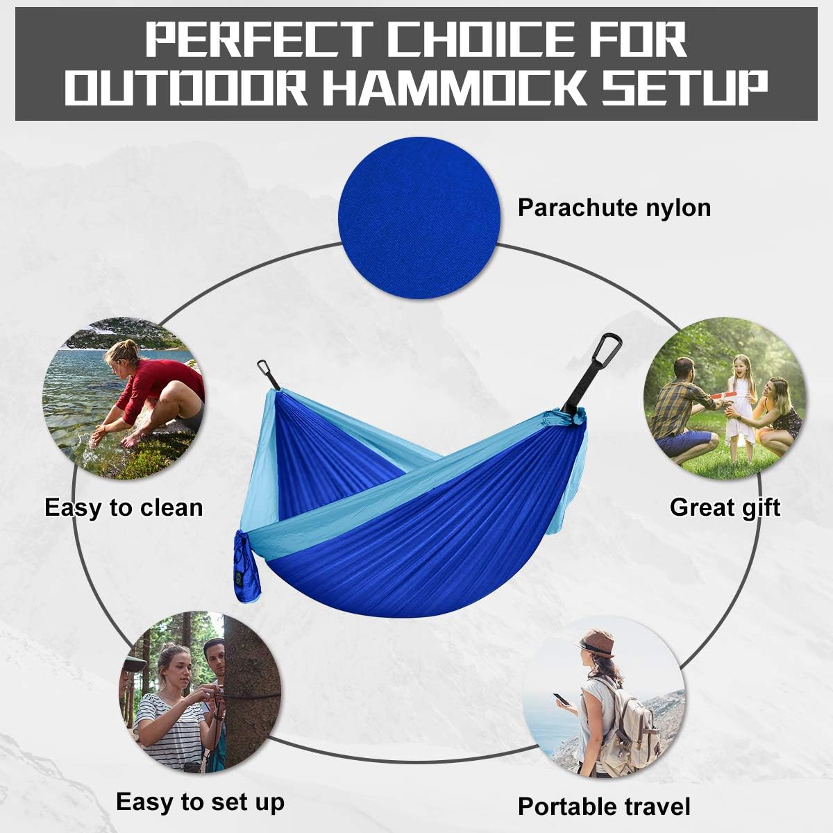 Camping Hammock Double Portable Hammock with Tree Ropes, Lightweight Nylon Parachute Hammocks Camping Accessories Gear for Indoor Outdoor Backpacking, Travel,Hiking, Beach