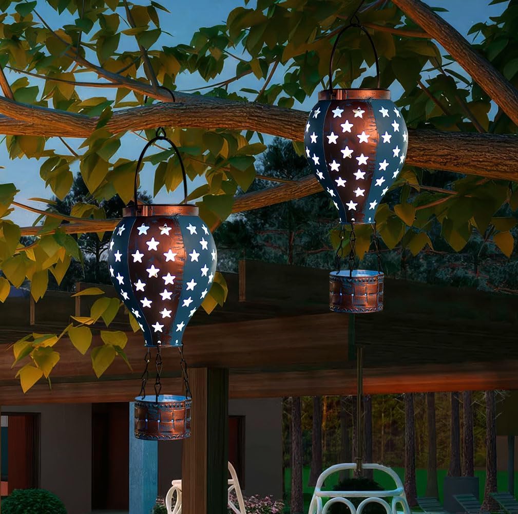 Solar Lanterns Outdoor Waterproof,Solar Lights for Outside Hanging Lights Outdoor Rattan Lantern Decoration for Garden, 2 Pack