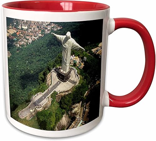3dRose Corcovado Christ Statue, Río de Janeiro, Brasil-SA04 BBA0018-Bill Bachmann - Taza de dos tonos, 11 onzas, rojoblanco