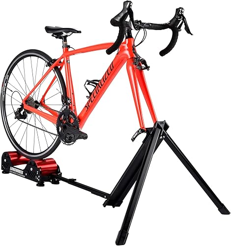 LONGWHEEL Soporte portátil de entrenamiento de bicicleta con bolsa de mano, soporte de bicicleta estacionario de acero inoxidable con volante