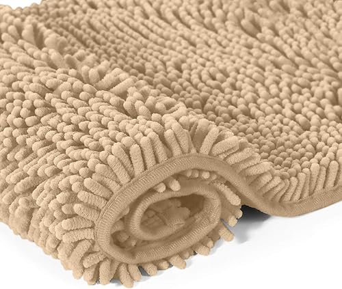 Miniatura 4 de Juego de tapetes LuxUrux para bañoducha de microfibra de felpilla extrasuave de 1 pulgada de alto, muy absorbente mide16 x 24 pulgadas (23 x 36