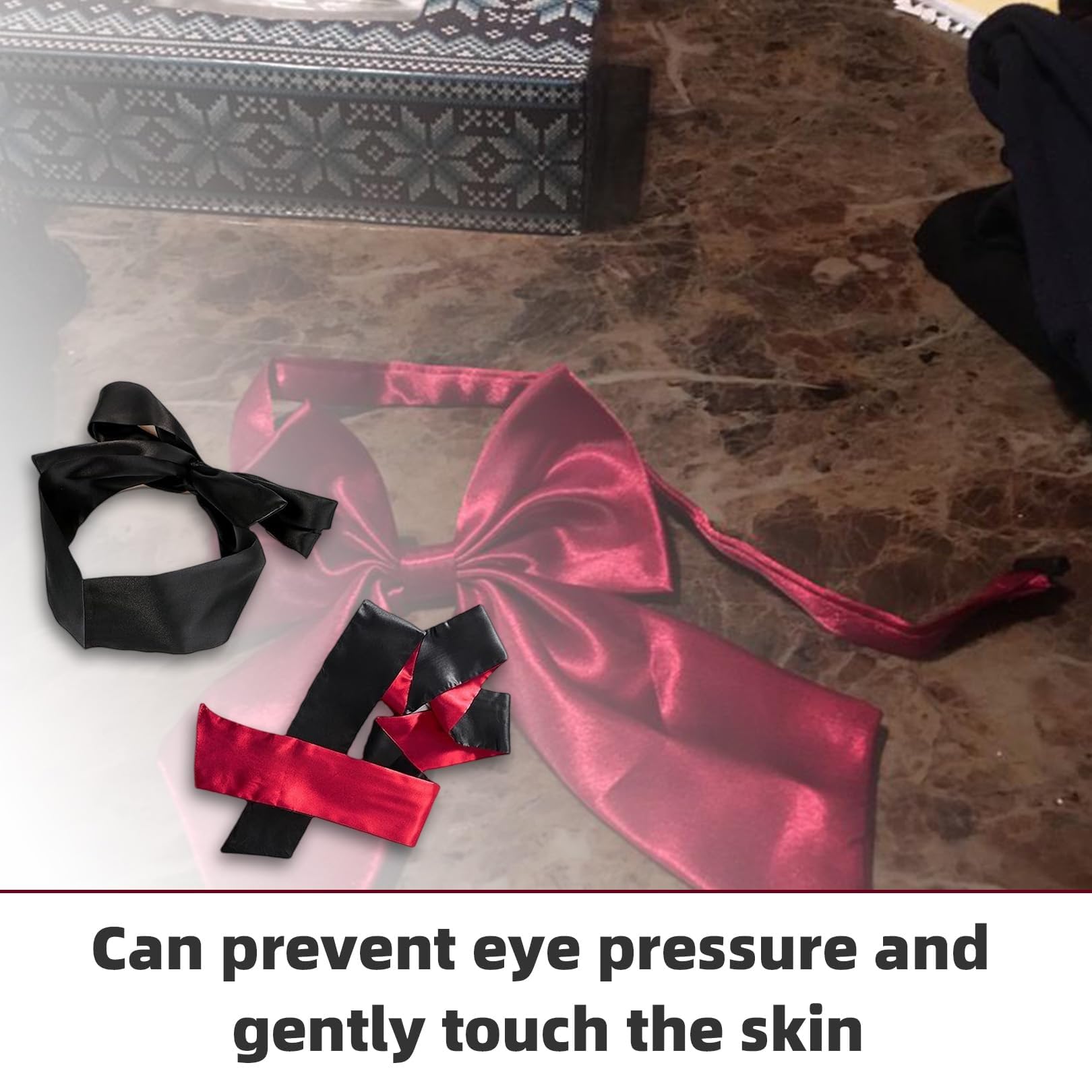 Set di 2 bendaggi per adulti, morbidi e confortevoli, per coppie, regolabili, in raso, per adulti, regalo per San Valentino, viaggi, meditazione (nero rosso)