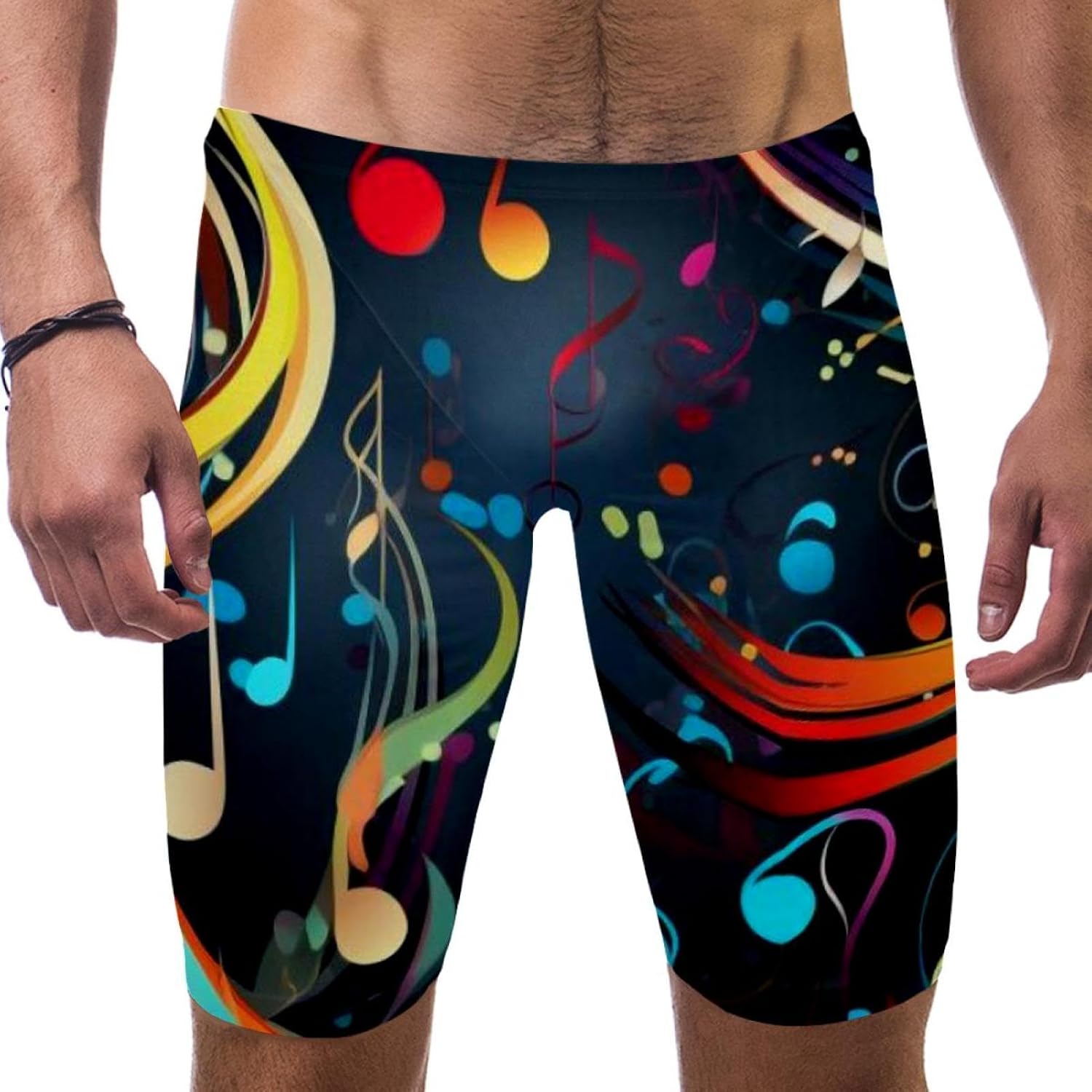 Colorful Music Notes Swimsuit Mens Swim Jammers Endurance Long Racing Training Swimsuit