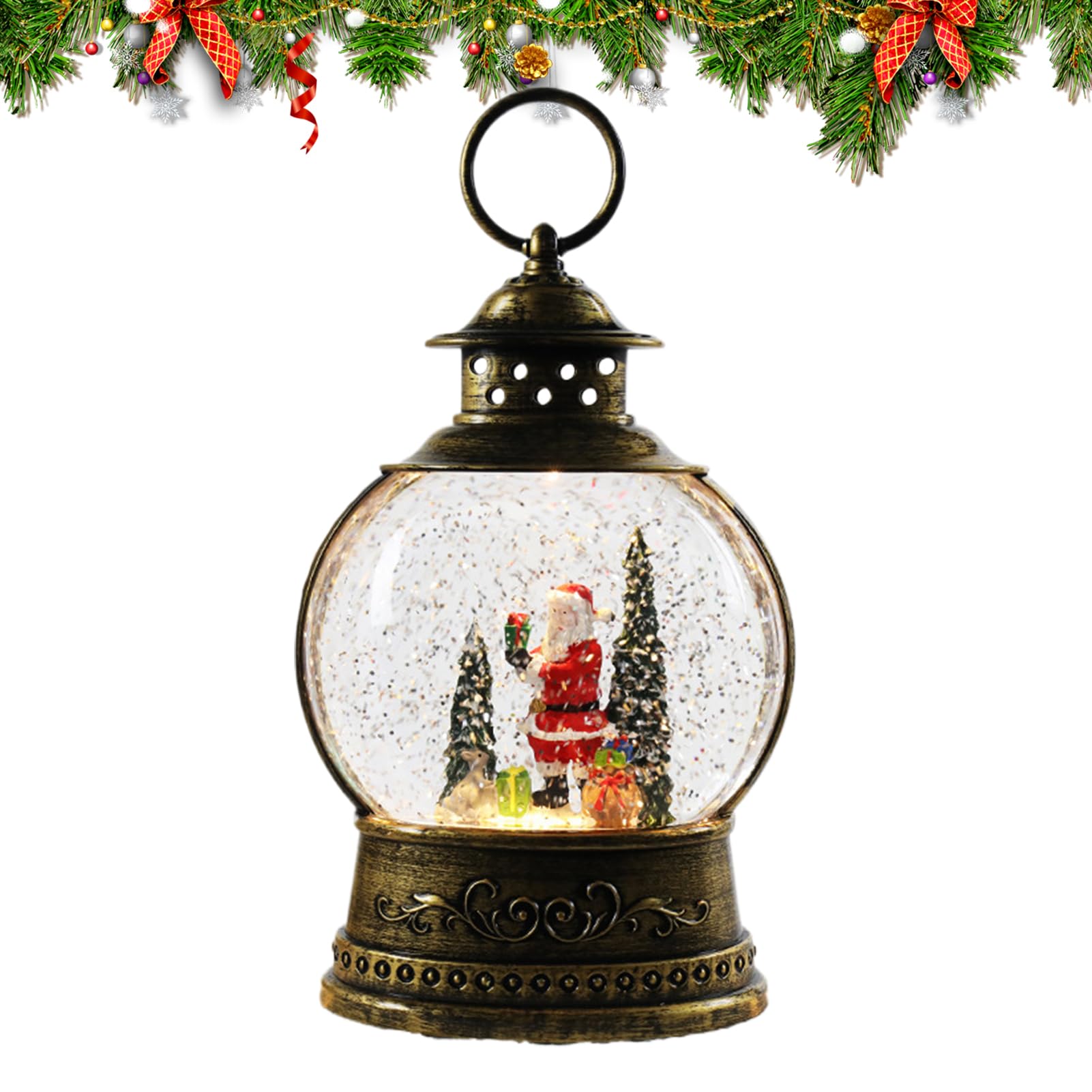 Globo di Neve Musicale Natalizio Decorazione per le Feste a Batteria e USB | Carillon Musicale con di Neve per le Feste Decorazione Natalizia Interni Esterni Feste Famiglia Camera Soggiorno Camine