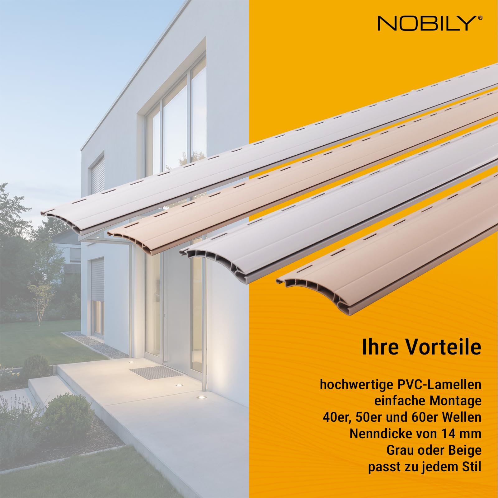 Nobily Rolladenstäbe 5x Lamellen PVC Kunststoff, Rolladenprofile Mini: 37mm, Länge: 98cm, Farbe: Grau für Rolladenpanzer, Ersatzteile für Rollladen Reparatur zum Austausch, Lamellen zuschneidbar