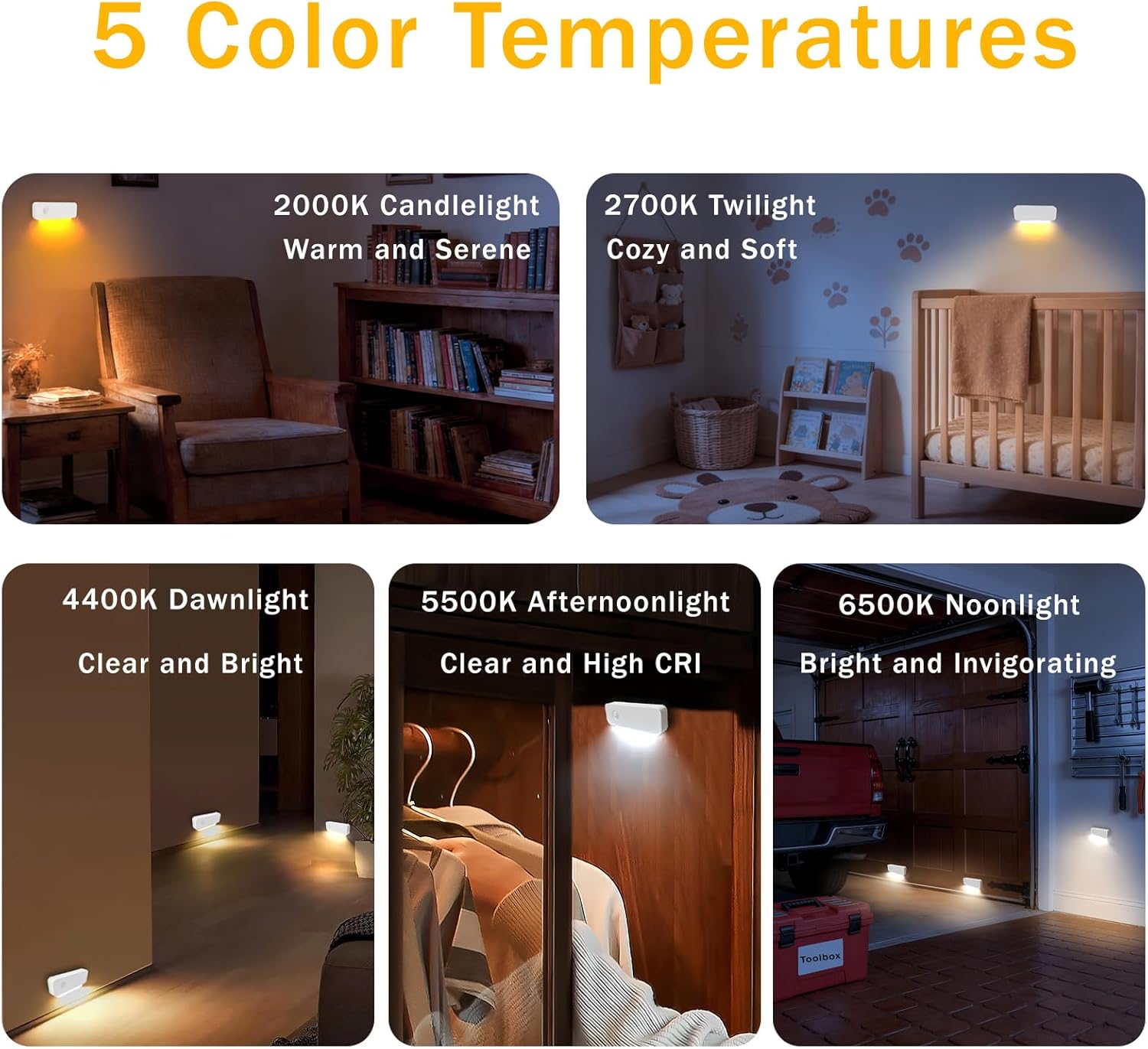 ROOKIELEDS Smart Sync Motion Sensor Night Light, Rechargeable Stair Lights with Multi-Light Linkage, Portable Nightlight for Stairs, Hallways, Garages, Bedrooms (6 Pack)