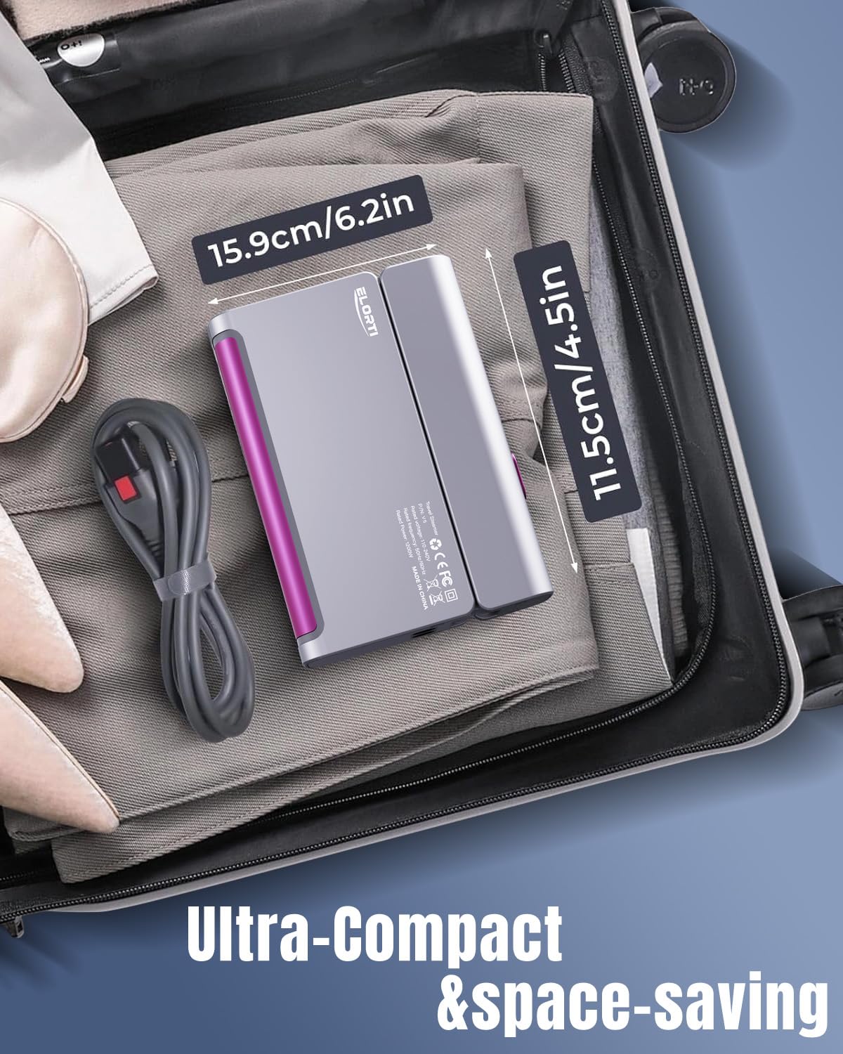 Vaporizador de viaje de 1200 W para ropa portátil Mini, doble voltaje, vaporizador de ropa plegable pequeño y plancha, vaporizador compacto de ropa, calentamiento rápido de 15 segundos, cable 8