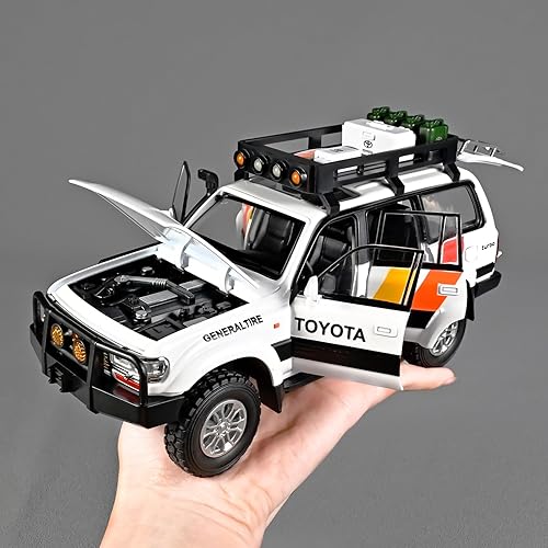 Miniatura 5 de Autos para niños 124 de Land Cruiser LC80 modelo de coche fundido a presión, autos de tracción con luz y sonido, modelo de auto Landcruiser de metal