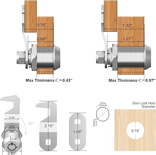 Miniatura 2 de 1 paquete de cerradura de repuesto de caja de herramientas de 1-18 pulgadas, cerraduras tubulares de leva con llave similar, cerradura de