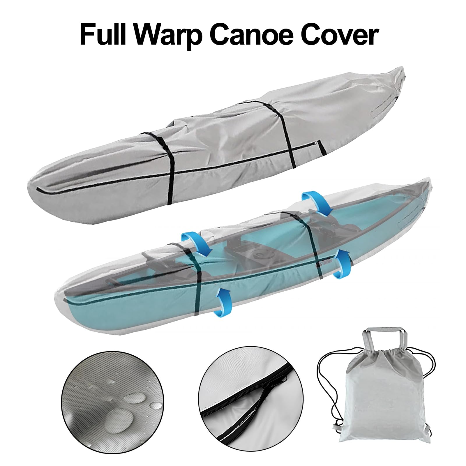 LDIW Telo Copri per Canoa con Custodia, Copertura per Kayak Completamente Avvolgente Protezione UV Impermeabile, per Rimessaggio Interno/Esterno, Grigio,16FT: 5mx1m
