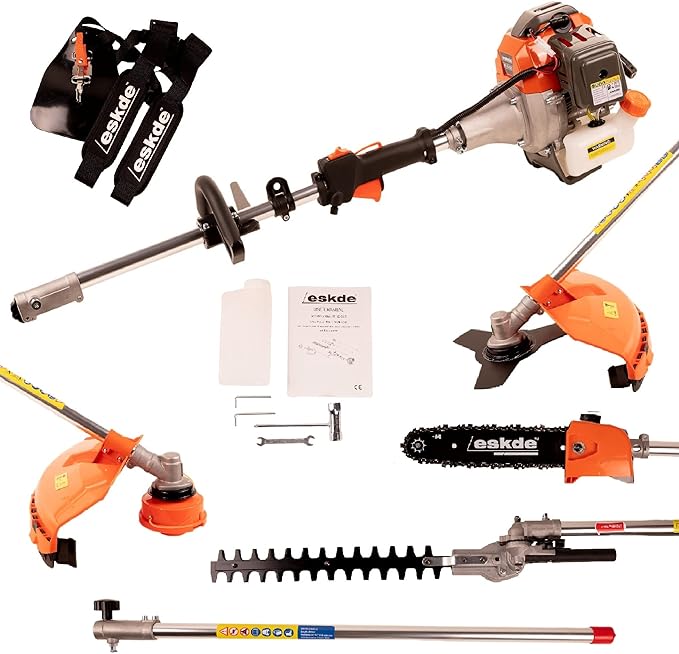 eSkde 52cc 5 in 1 Petrol Garden Multi Tool Hedge Trimmer Chainsaw