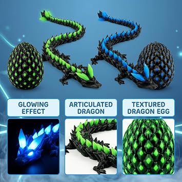 2 PCS 3D Printed Dragon Eggs Set, Dragon Egg, Glow in Dark Blue and Green Dragon Egg Collection, 3D Printed Animals Display for Home Decor, Fantasy Collectible with Night Glow Feature