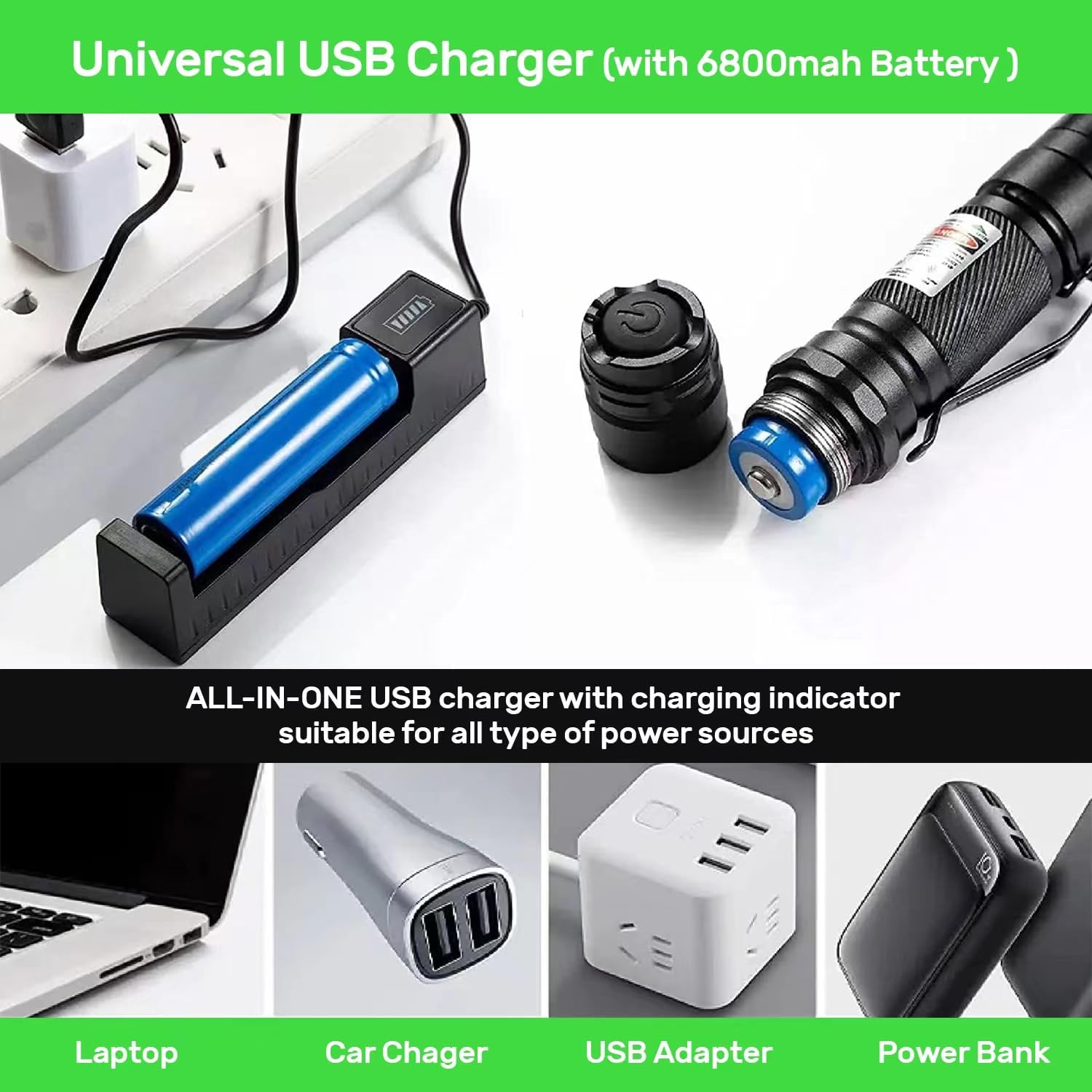 Rechargeable Green Laser Pointer - High Power, Long Range Laser with One-Touch Switch, Tactical Laser with Protective Case