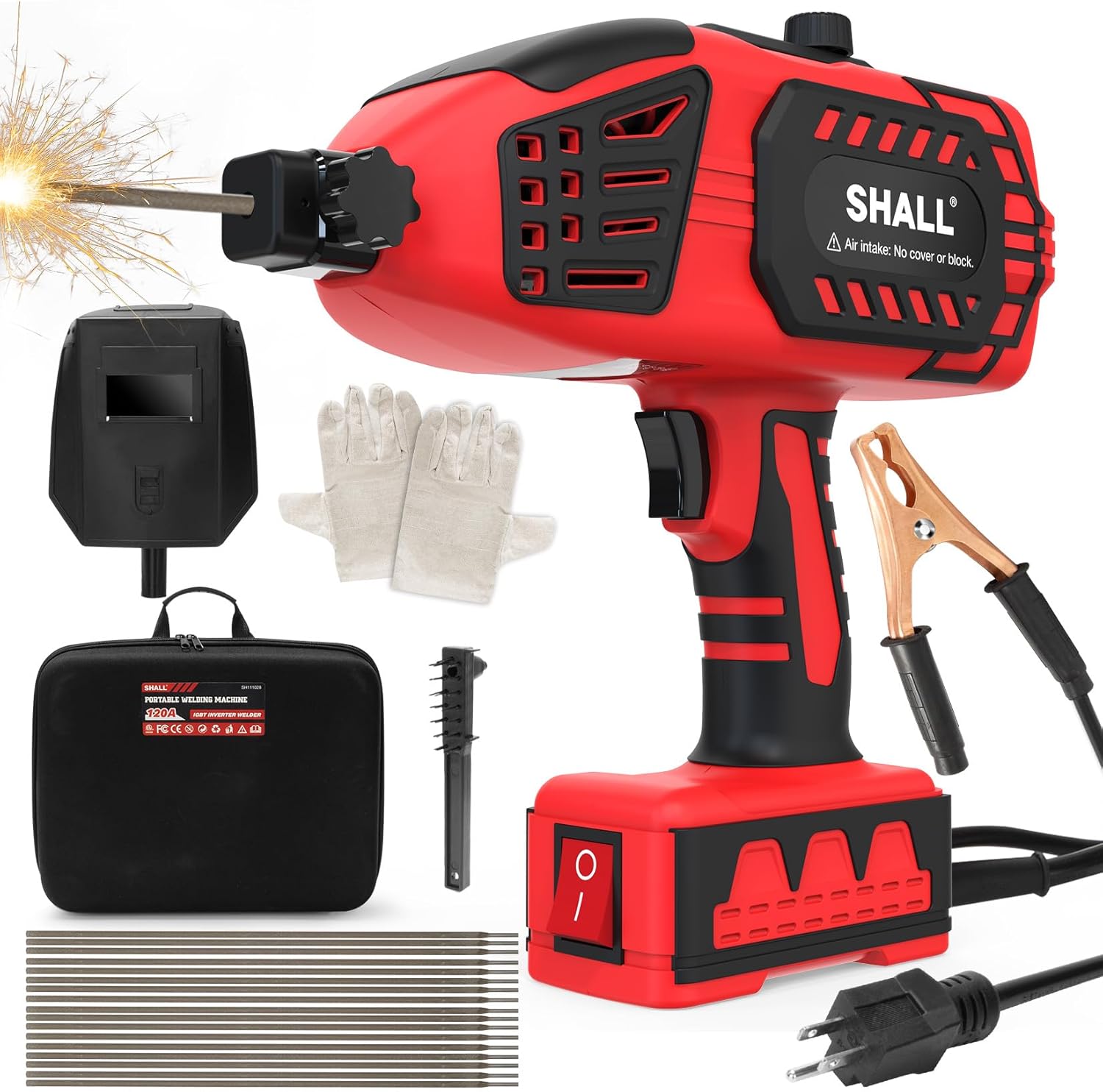 SHALL Portable Electric Welding Machine, 110V Handheld ARC Welder with IGBT Inverter, 0-120 Amp Adjustment Current for 1/16''-1/8'' Welding Rods