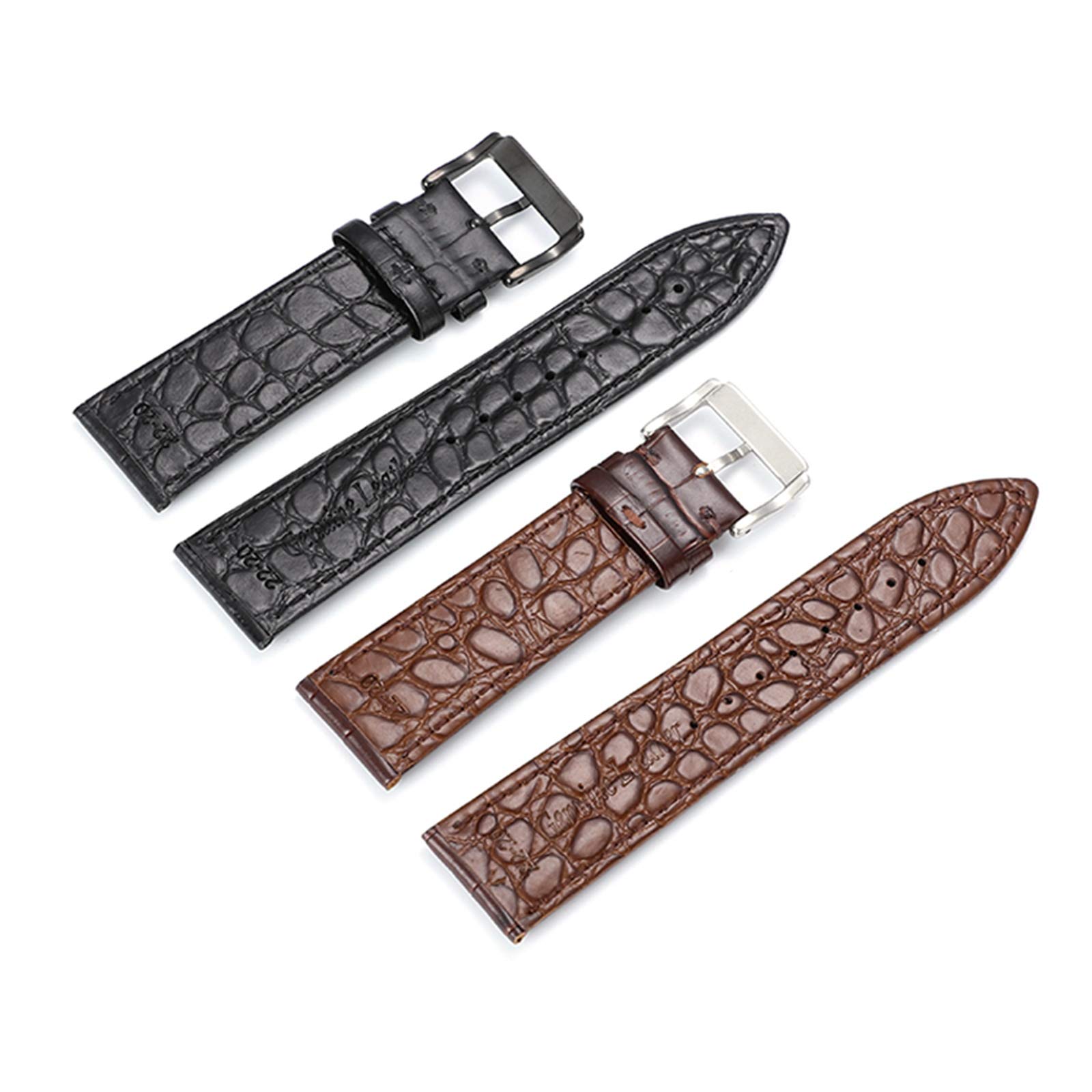Bracelet de Montre en Cuir, Bracelet de Montre Classique en Cuir Vachette Pleine Fleur texturé Alligator, 16 mm/18 mm/20 mm/22 mm, Boucle ardillon Acier Inoxydable, Remplacement