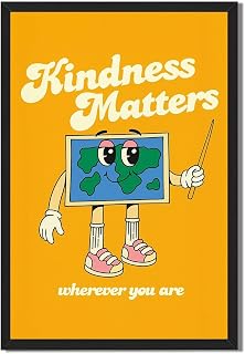 Framed Kindness Matters Earth Map Canvas Print Art Funky Poster Wall Art, Painting, Pictures,Wall Decor, Funny Dorm Room Decoration, Office Home Decor (Blank Framed,8L X12W)