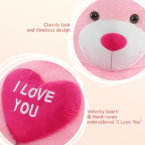 Miniatura 6 de Oso de peluche gigante de corazón rojo, oso de peluche grande con bordado "I Love You" para novia, enorme oso de peluche esponjoso de San Valentín