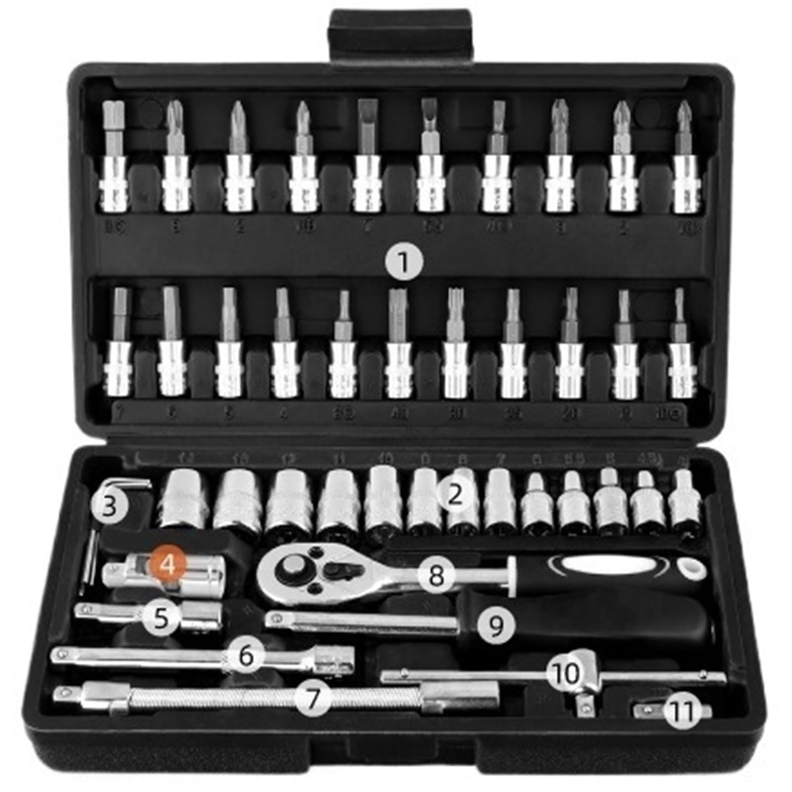 ZGUOUZANTYE Ratcheting Wrench Set, 46/22pc 1/4" & 3/8" Drive Socket Set Heavy Duty for Ratchet Wrench Kit Professional Mechanic Tool for Auto & Home Repair(46pcs)