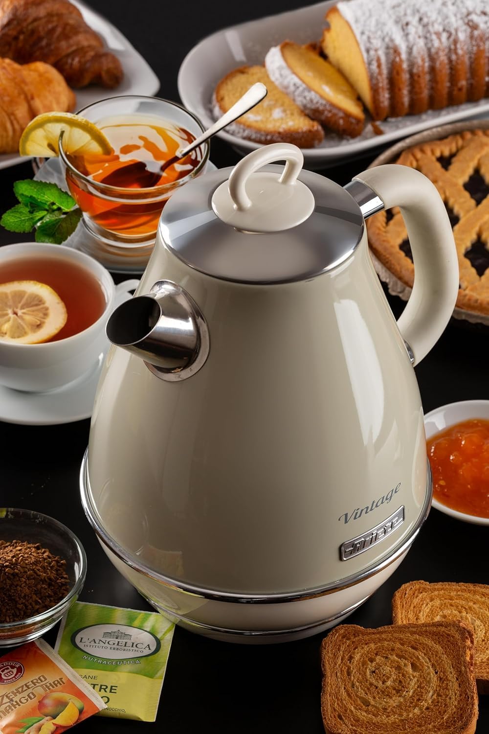 Ariete Bouilloire Vintage 2869, Bouilloire Électrique avec Niveau D'Eau Visible, Base Sans Fil 360°, Arrêt Automatique, Filtre à Thé, Capacité 1,7 L, Acier Inoxydable, 2000W, Beige