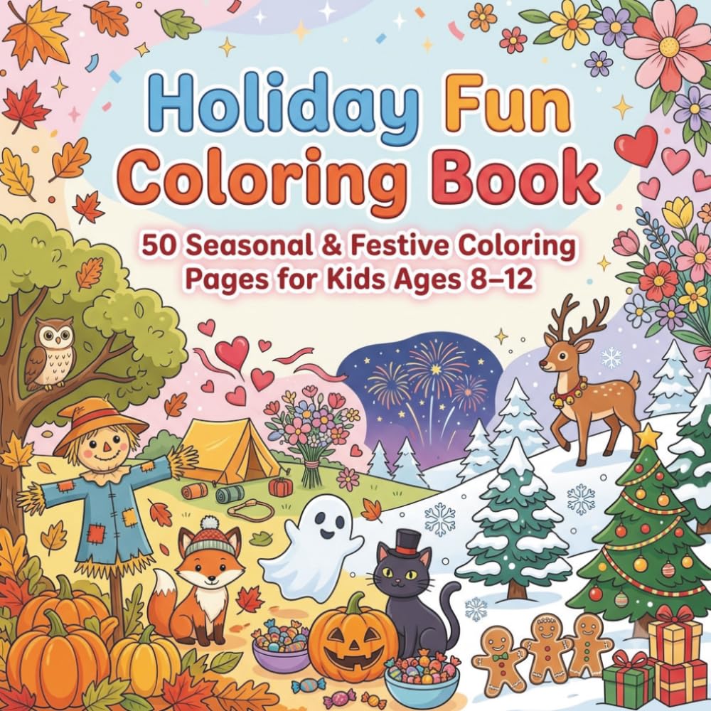 Holiday Fun Coloring Book for Kids: 50 Seasonal & Festive Coloring Pages to Inspire Creativity and Relaxation