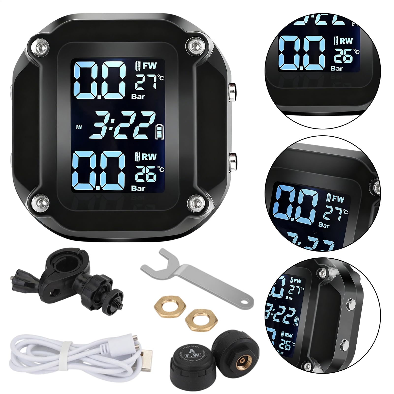 Generisch Sistema di controllo della pressione degli pneumatici, display LCD ATV, rilevatore di pressione degli pneumatici, impermeabile, con sensore esterno, per moto, ATV e scooter
