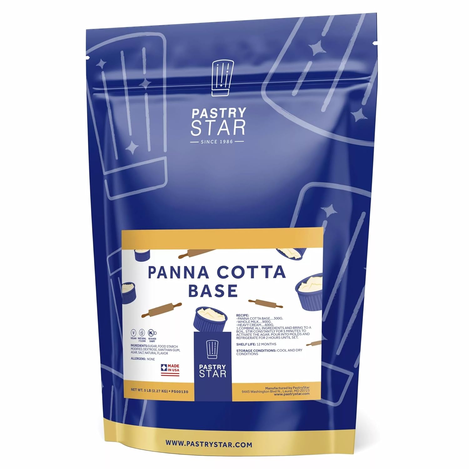 Pastry Star Italian Panna Cotta Powder, Instant Mix, All-Natural, 2 Packs of 5 lb, Gourmet Dessert