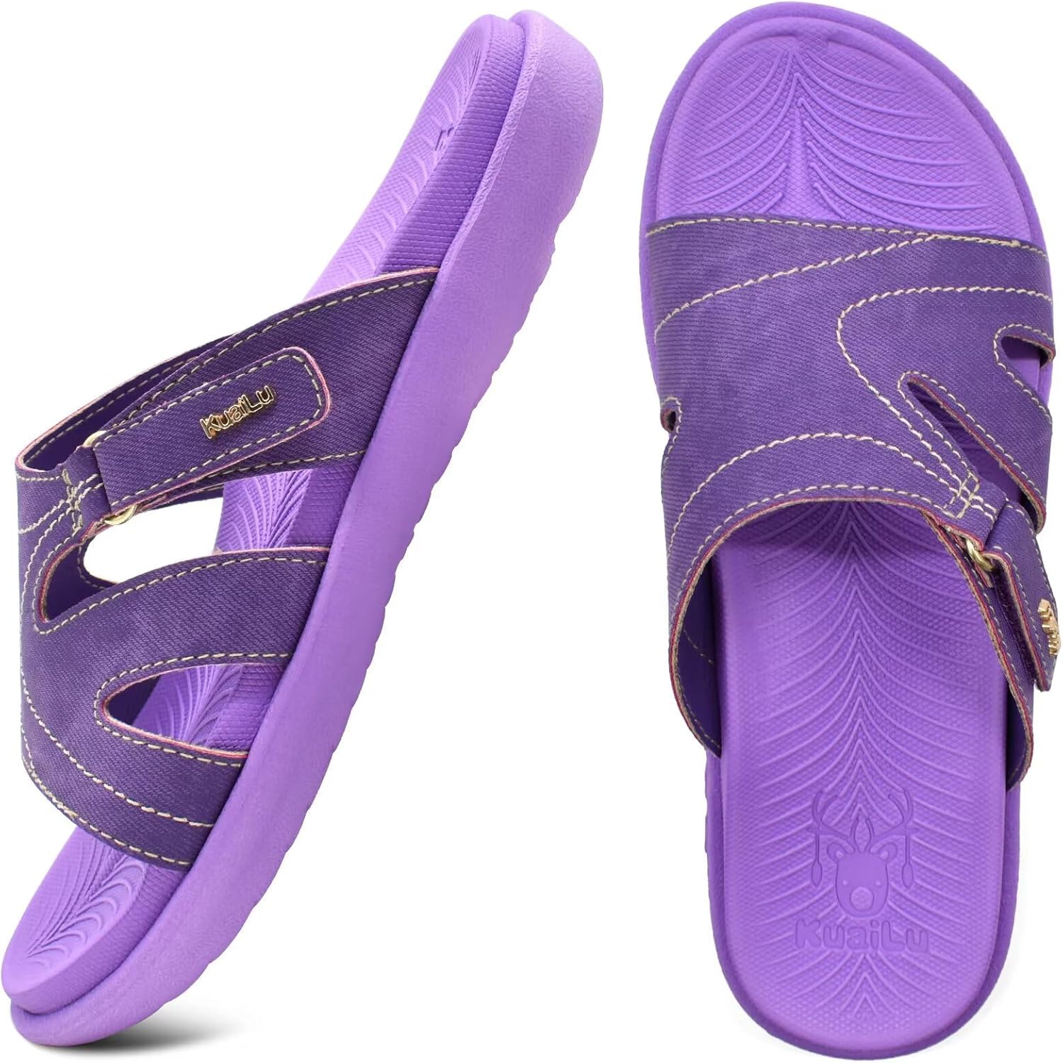 KuaiLu Womens Fashion Orthotic Slides Ladies Lightweight Athletic Yoga Mat Sandals Slip On Thick Cushion Slippers Sandals With Comfortable Plantar Fasciitis Arch Support - Image 4