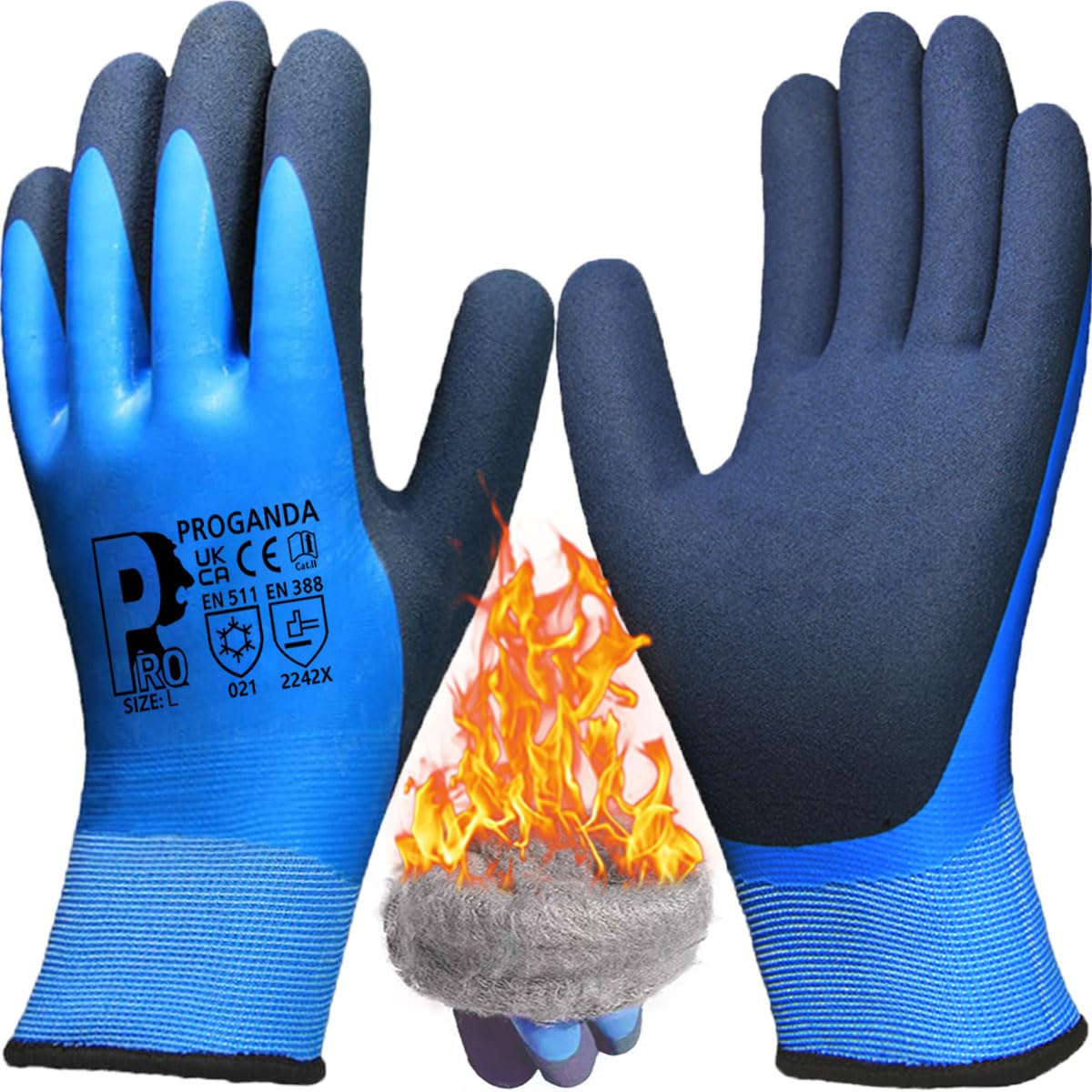 Waterproof Thermal Winter Work Gloves Fleece Liner Insulated Warm for Outdoor Cold Weather Car Washing Gardening Fishing Multipurpose (Blue -Grip Waterproof Thermal, L (Pack of 1))