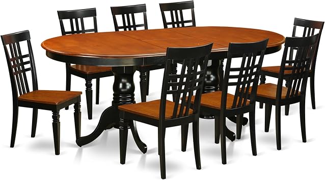 East West Furniture PVLG9-BCH-W 9 Piece Dining Room Furniture Set Includes an Oval Kitchen Table with Butterfly Leaf and 8 Dining Chairs, 42x78 Inch, Black & Cherry
