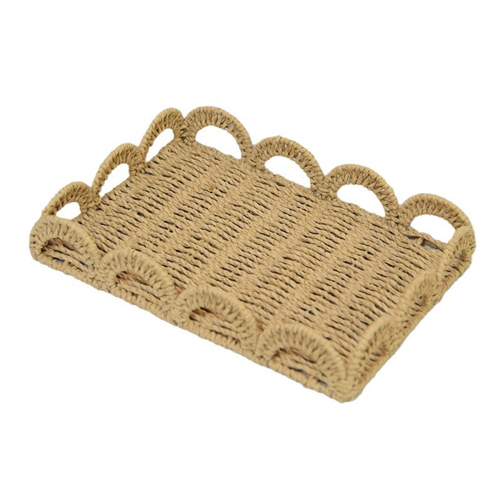 Shntig Scalloped Serving Tray Decorative Braided Paper String Container for Storing Cosmetics and Small Items Green Paper Rope Storage Basket
