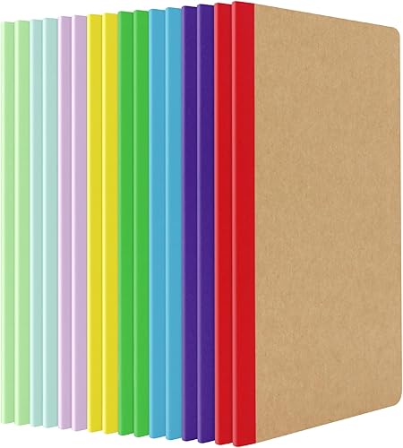 16 cuadernos de papel kraft de composición con rayas anchas, cubierta de papel kraft con rayas anchas en blanco, 60 páginas de 8.3 x 5.5 pulgadas, 8