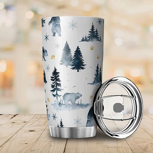 Miniatura 4 de Hinfunees Bear Forest - Vaso con tapa, taza de viaje de animales de acero inoxidable, tazas de café de doble pared para el hogar, oficina, escuela,