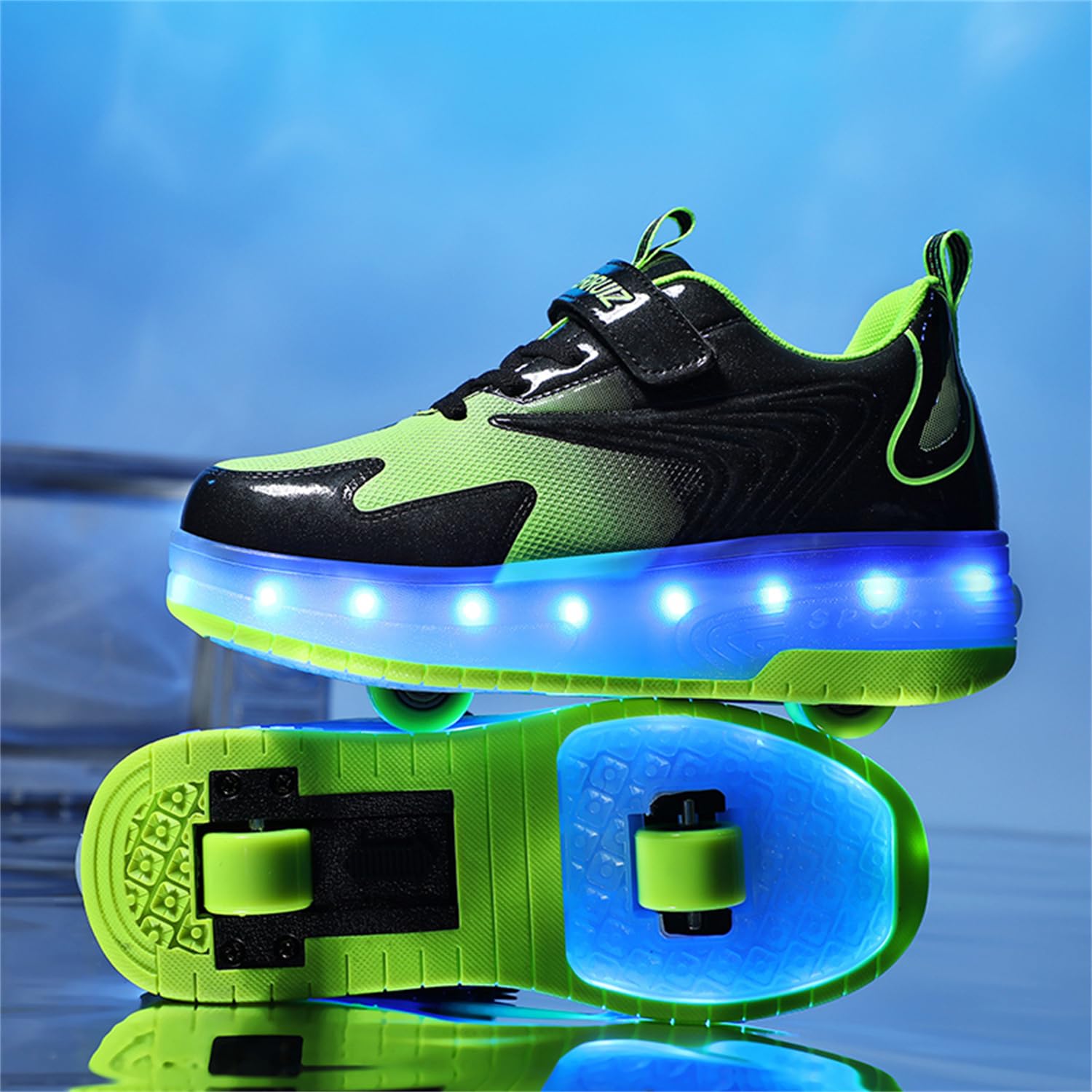 LED Lumières USB Rechargeable Lumières Clignotant Couleur Changeant Chaussures de Multisports Outdoor Double roulettes Sports Gymnastique Sneakers avec Rouleau Fille Garçon