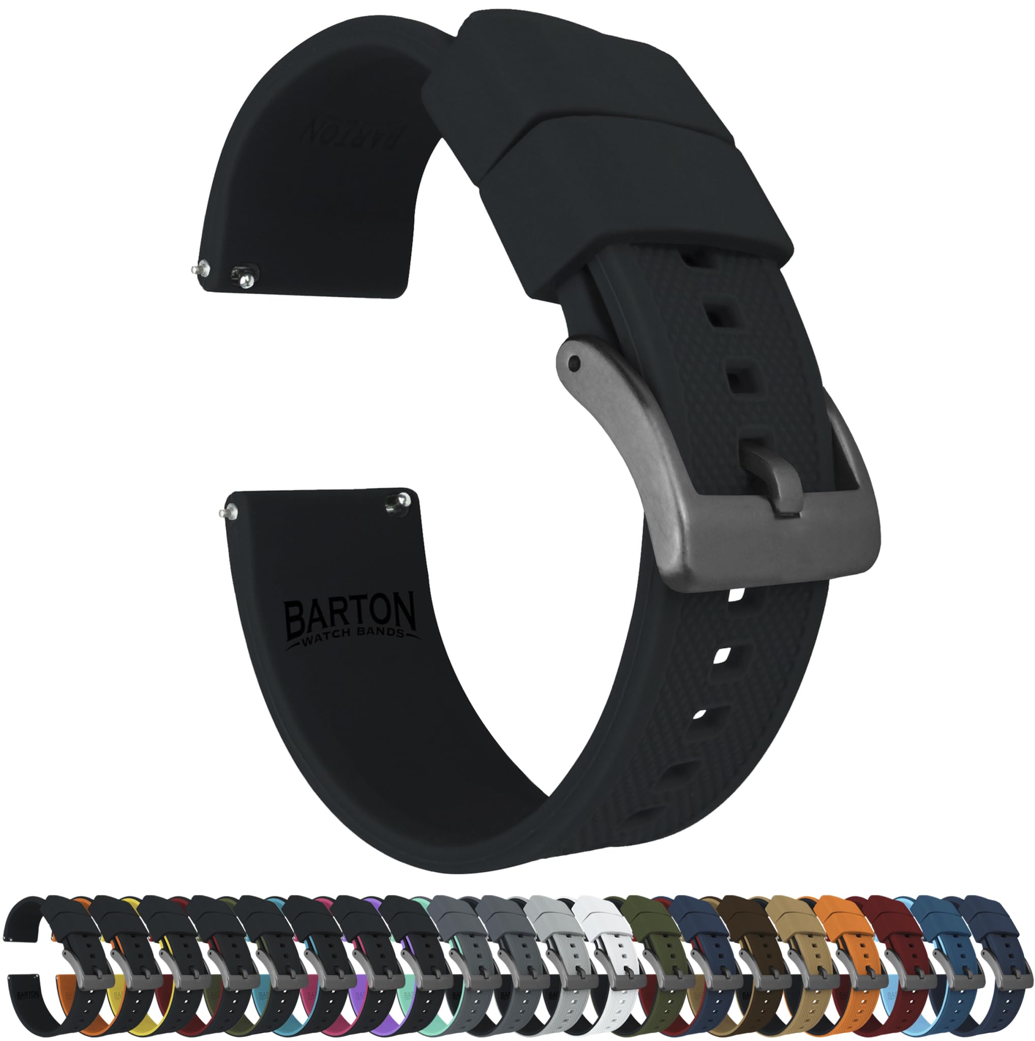 BARTON Elite Silicone Watch Bands - Quick Release - Choose Strap Color &amp; Buckle Color (Stainless Steel, Black PVD or Gunmetal Grey) - 18mm, 20mm, 22mm &amp; 24mm Watch Straps