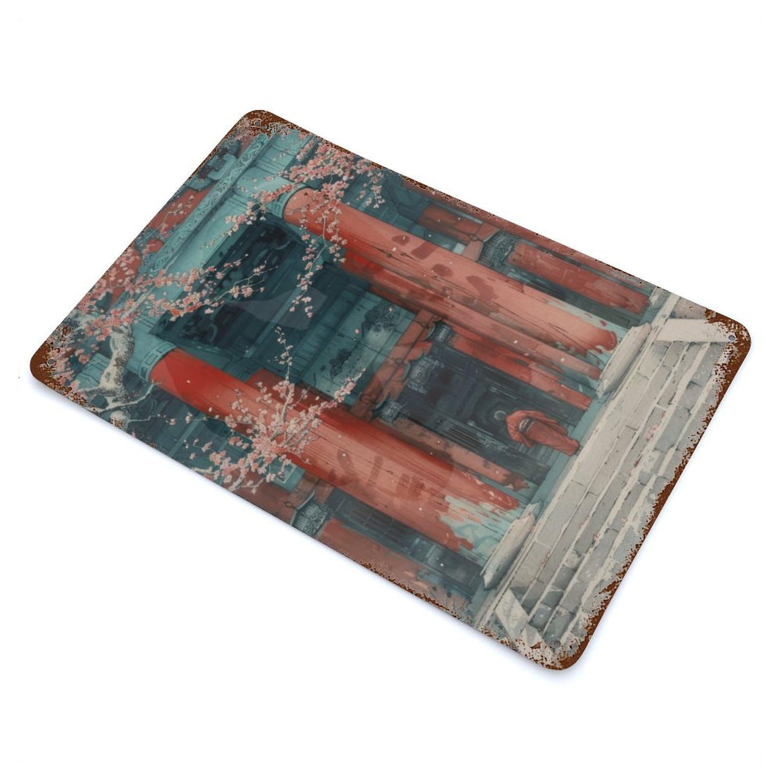 Rust Effect The Temple Weathered Tin Sign 11.8"x7.9", Classic Wall Plaque for Living Room, Hallway And Home Decor