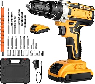 Cordless Drill Set, 21V Power Drill Kit with Battery, Charger & Toolbox Included, 3/8-inch Keyless Chuck, 2-Speed Modes, 35Nm, 21+1 Torque Settings, LED Light-Equipped