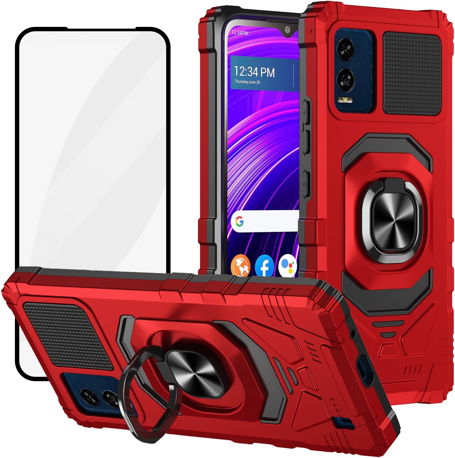 Ailiber Phone Case for BLU View Speed 5G, BLU View Speed B1550VL Case with Screen Protector, Ring Kickstand for Magnetic Car Mount, Heavy Duty, Military Grade Protective Cover for BLU View Speed-Red