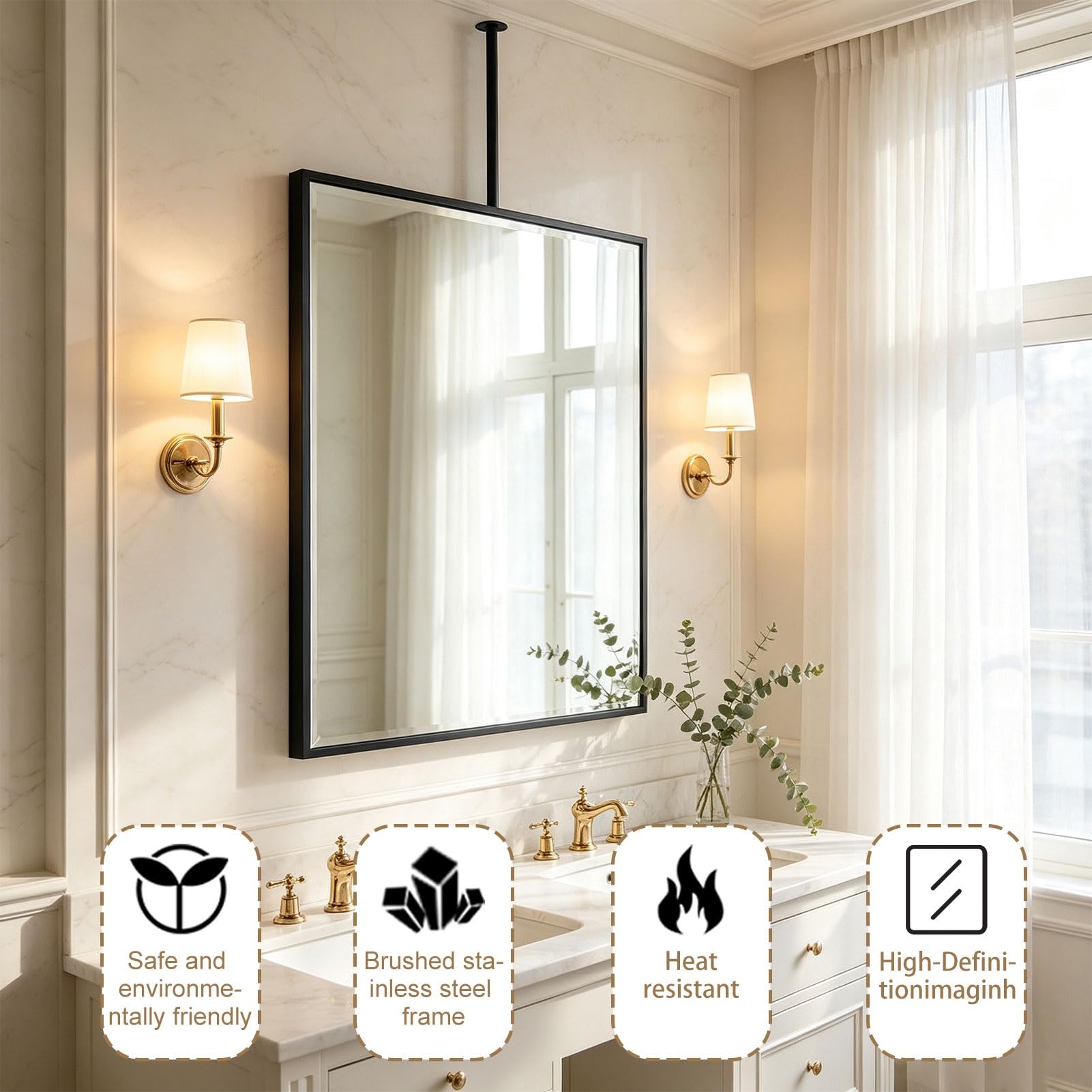 Luyckfrazy Specchio cosmetico da bagno montato a soffitto personalizzabile