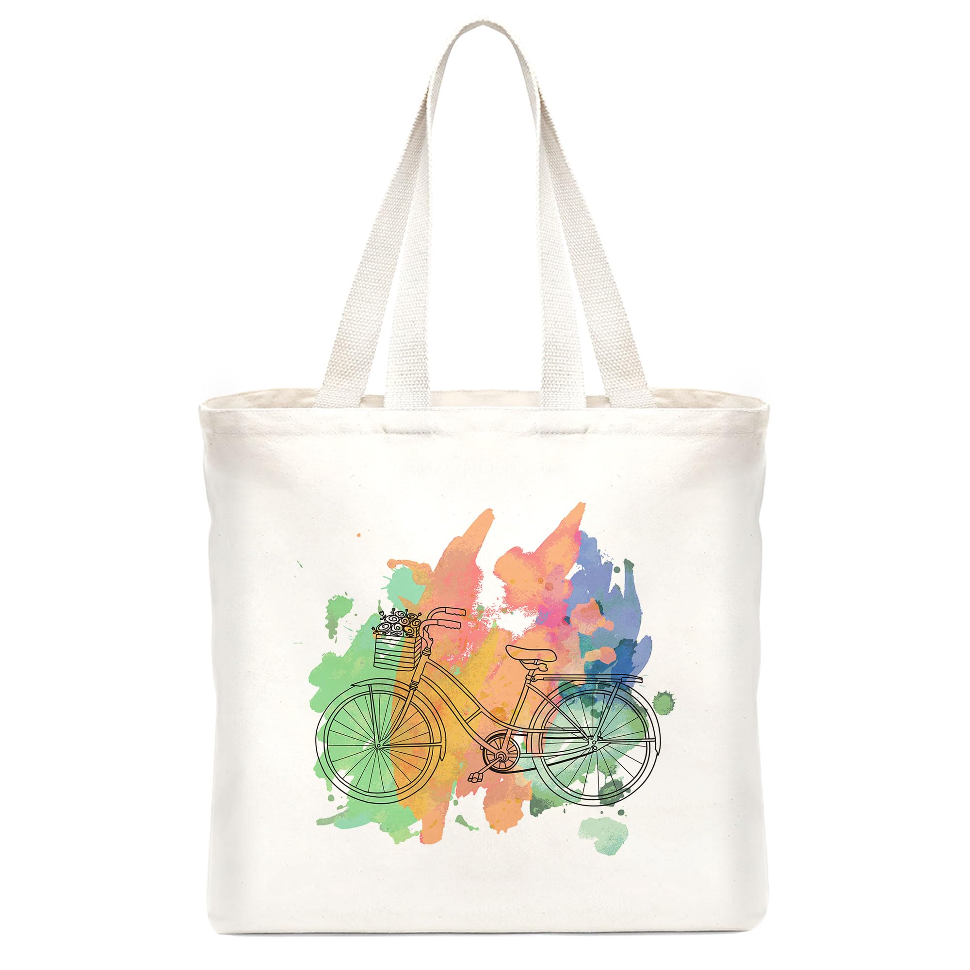 Goelite Bicycle Pattern Tote Bag For Women With Zipper | Canvas Cloth Totes For Grocery, Shopping, Girls College And Daily Use | Aesthetic Stylist Look Travel Handbag For Multipurpose Use