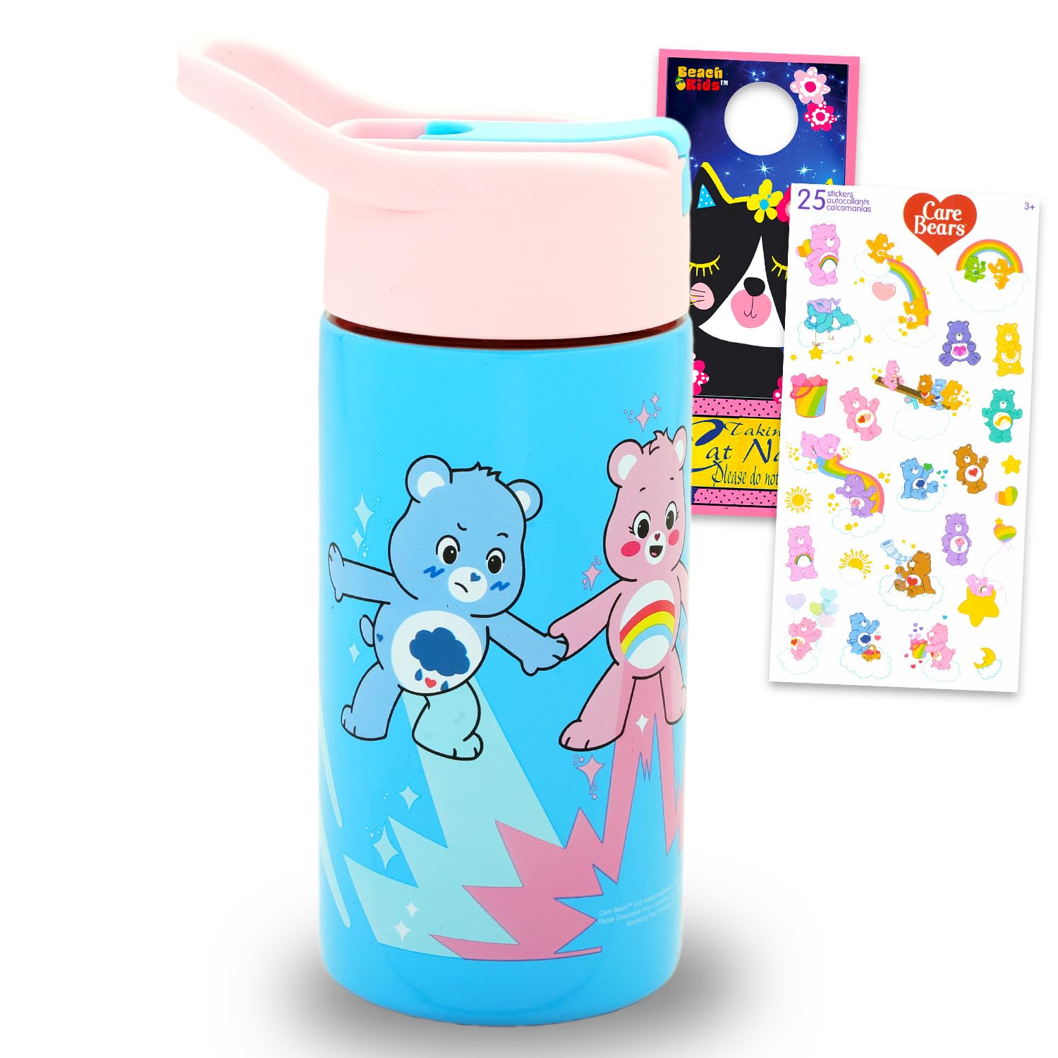 Bouteille d'eau Care Bears en acier inoxydable avec paille pour filles de 414 ml