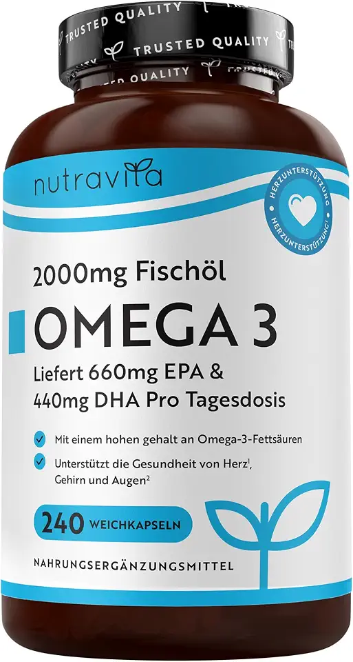 Gewichtszunahme in den Wechseljahren vermeiden 1 Nutravita Omega 3 Kapseln Hochdosiert 2000mg Fischöl Kapseln mit 660mg EPA un 440mg DHA Unterstützt die Gesundheit von Herz, Gehirn und Augen (EFSA) 240 Weichkapseln für 4 Monate