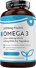 Nutravita High Dose Omega-3 (2000 mg) - 660 mg EPA & 440 mg DHA - Pure Fish Oil Soft Gels - Made in the UK