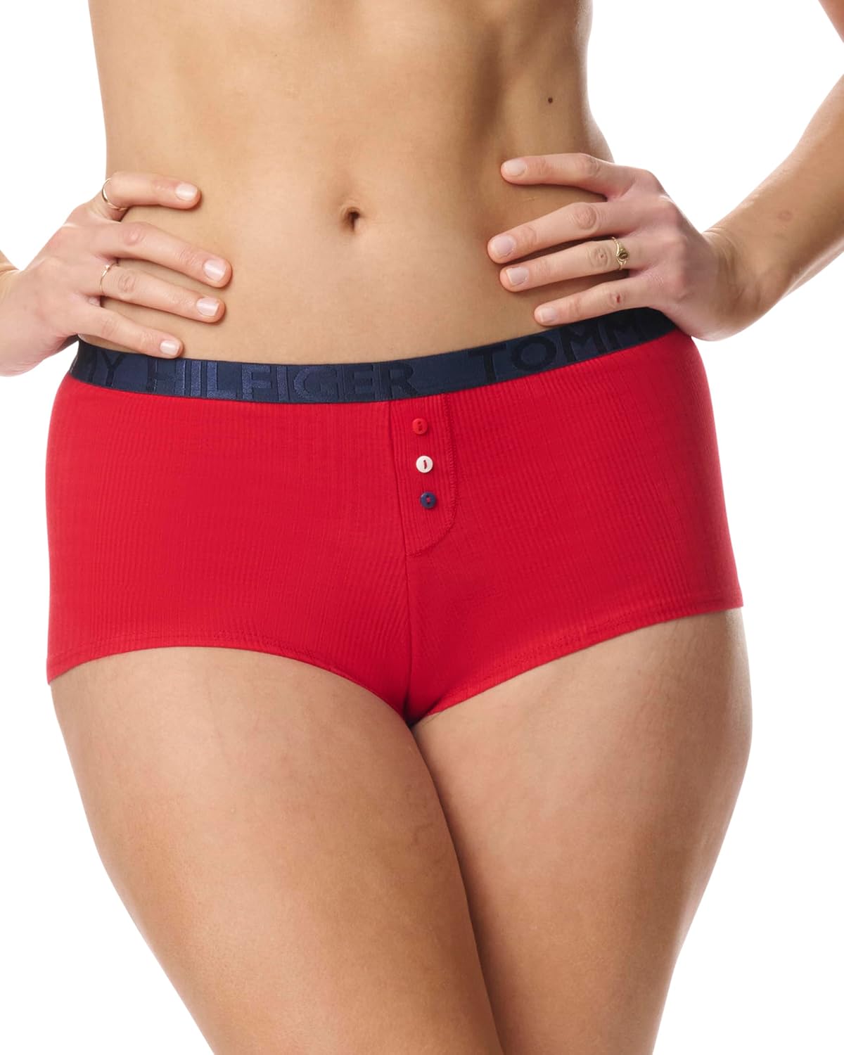 Tommy Hilfiger womens Logo Waistband Cotton Ribbed Boyshort 6 Pack - Image 2