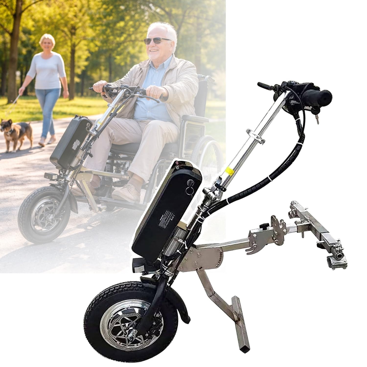 Dispositivo De TraccióN para Silla De Ruedas De 500 W,Handbike Silla De Ruedas Electrica,Convertir Silla de Ruedas Manual en eléctrica con la luz Delantera,3 Velocidades,Alcance 50 Km B