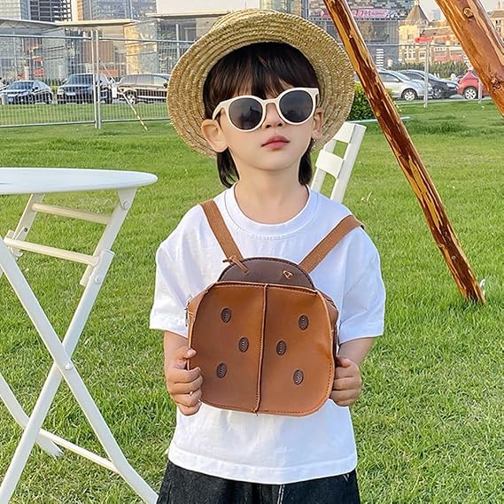 Cute Ladybug Backpack for Girls Boys, Kids School Bag Pu Leather Backpacks Animal Schoolbag Book Bag for Children