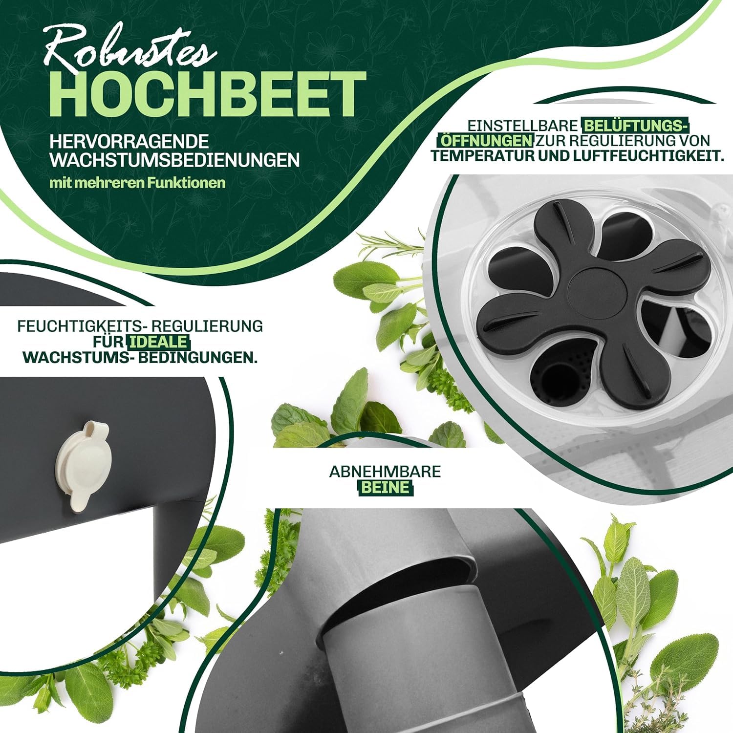 Hochbeet Kunststoff 76x37x84,5 cm | Robuster PP-Kunststoff mit abnehmbaren Beinen und Haube | Frühbeet für Garten und Balkon | Gemüsebeet im modernem Design