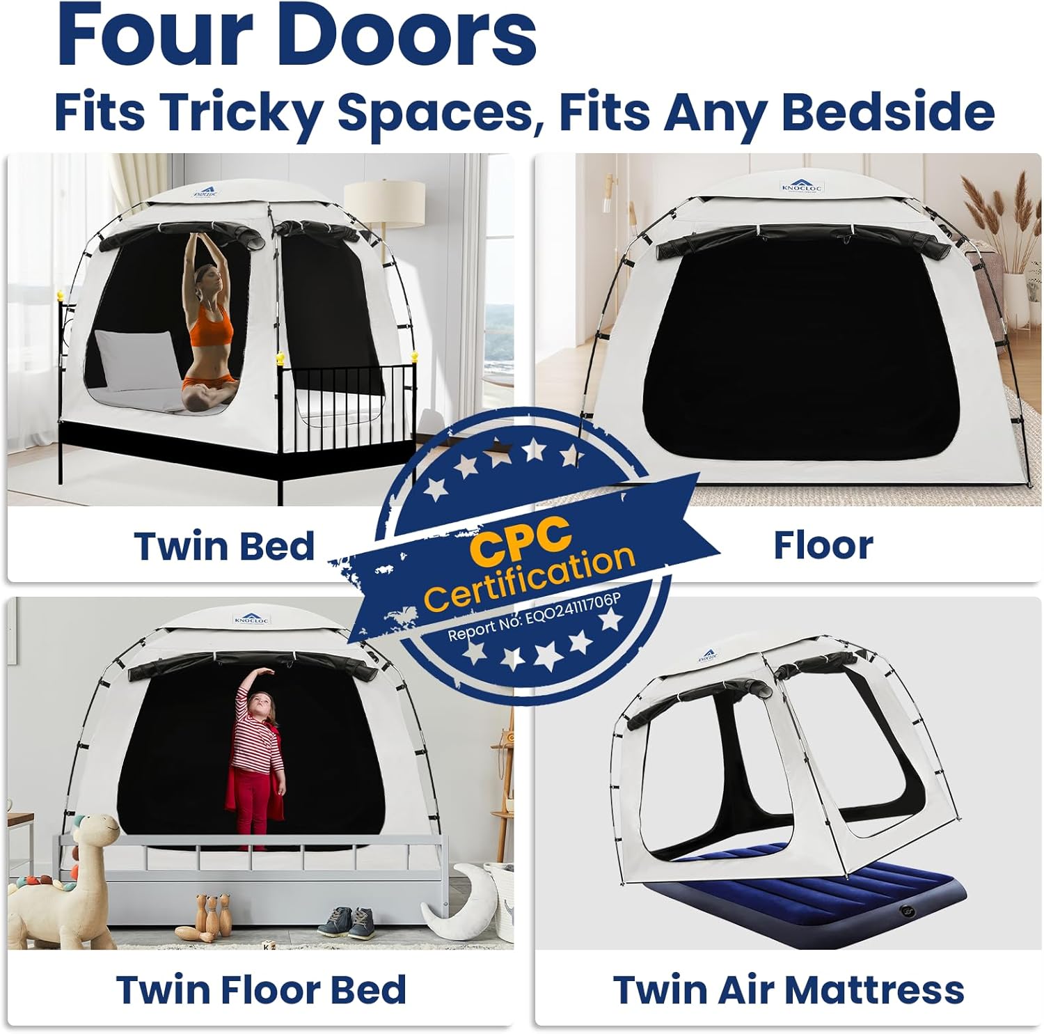 Blackout Bed Tent Twin for Kids, with Large Top Vent & Removable Cover for Better Airflow & Long Term Use, Sensory Bed Tent for Autism Adult Calming, Privacy (Ivory, Twin)