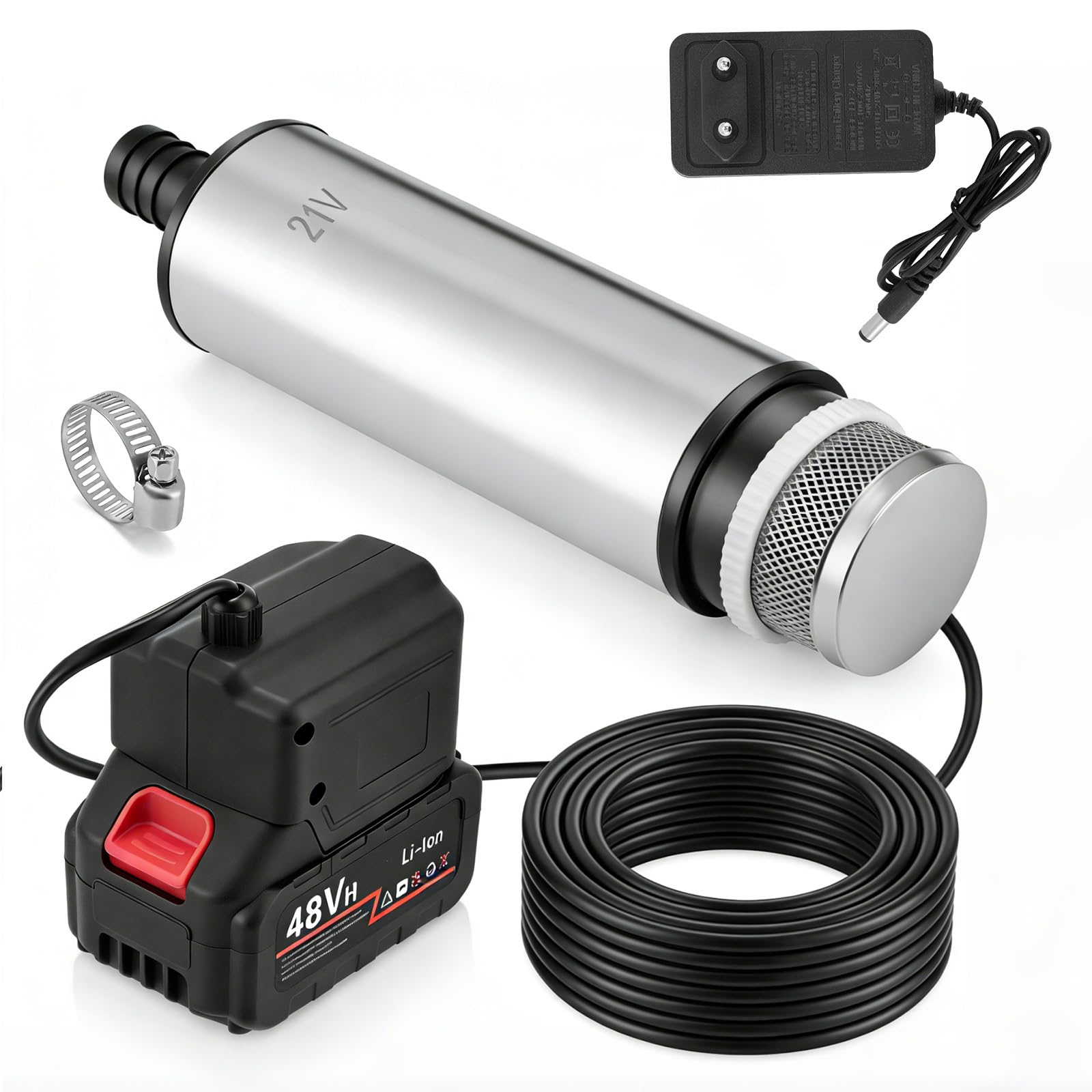 Pompe à eau portable 2 en 1, 30 l/min - Pompe submersible avec câble de 3 m et raccord de 50 mm pour jardin, voiture, piscine, camping, cave, étang