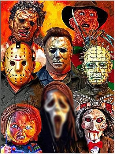 Bysincy 5D Diamond Painting Kits for Adults Halloween Diamond Arts Horror Diamond Painting DIY Full Round Drill for Home Wall Decor and Adults Kids Holiday Gift - Horrors